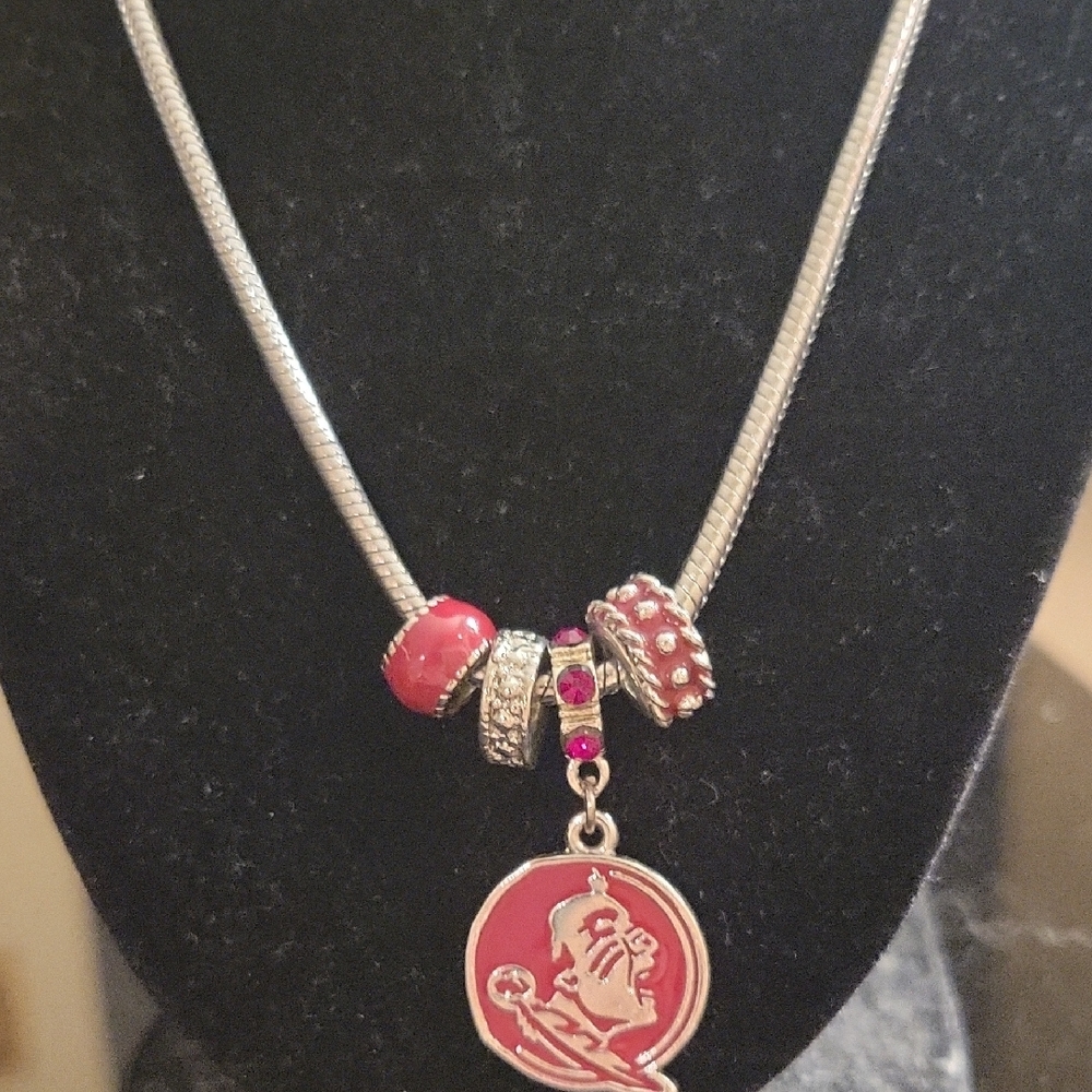 FSU Vintage 2015 Silver and Garnet Charm Necklace 18" $20